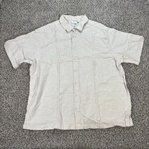 Cafe Luna Men's 2XL Beige Short Sleeve Button Down Shirt Pleated Front Casual